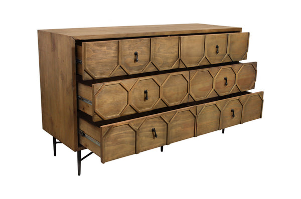Homeroots 60" Natural Solid Wood Six Drawer Double Dresser  Solid Wood 564527