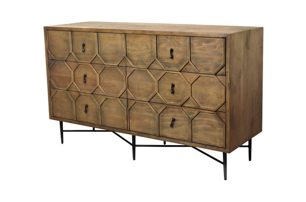 Homeroots 60" Natural Solid Wood Six Drawer Double Dresser  Solid Wood 564527