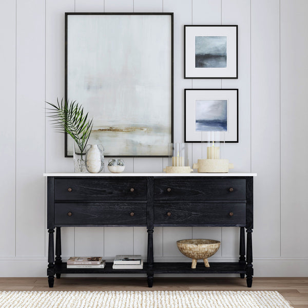 Butler Specialty Danielle Marble 4 Drawer Sideboard: Elegant Farmhouse Design With Ample Storage For Your Home Black Marble,Mahogany Wood,Mdf 5645432-butler