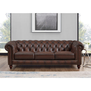 English Elm Alton Chesterfield Top Grain Leather Sofa with Button-Tufted Back, Rolled Arms & Solid Wood Feet B2705P211737