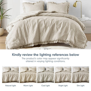 English Elm 3-piece Diamond Quilted King Comforter Set with Ruffled Edges and Prewashed Softness B035P463225