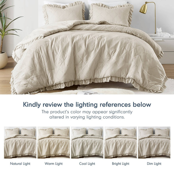 English Elm 3-piece Diamond Quilted King Comforter Set with Ruffled Edges and Prewashed Softness B035P463225