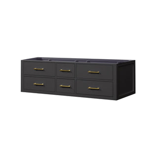 English Elm Black Double Bath Vanity - 60" W X 22" D, Midcentury Modern Design With Soft-Close Drawers & Storage B2731P258029