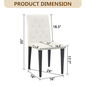 English Elm 4-pack PU dining chairs with ergonomic buckle backrest, high-density sponge seat, gold metal legs elegant luxury White+Black W1151P295718