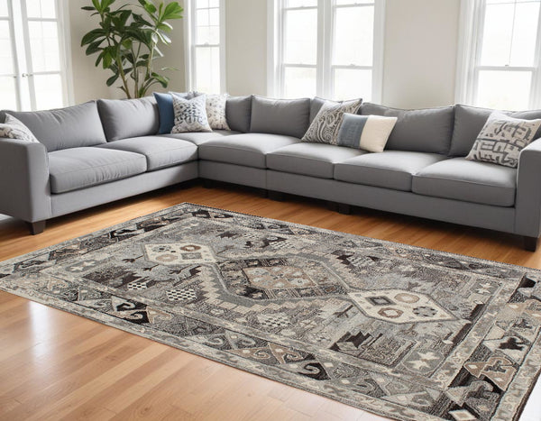 Homeroots 8' X 11' Natural Wool Southwestern Hand Tufted Non Skid Area Rug  Wool 564606