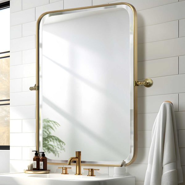 HomeRoots 31" Gold Metal Framed Standing Mirror - Elegant Full-Length Design for Bedrooms, Hallways & More! 564610