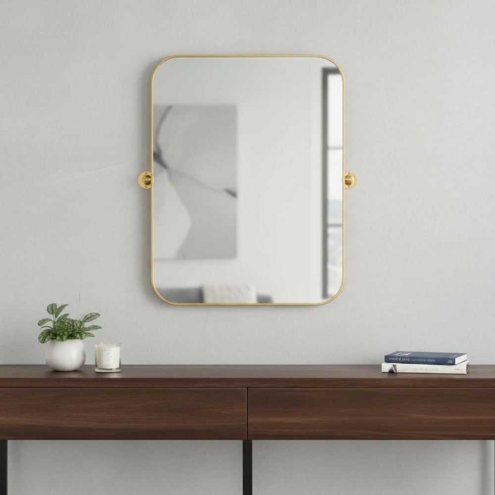 HomeRoots 31" Gold Metal Framed Standing Mirror - Elegant Full-Length Design for Bedrooms, Hallways & More! 564610