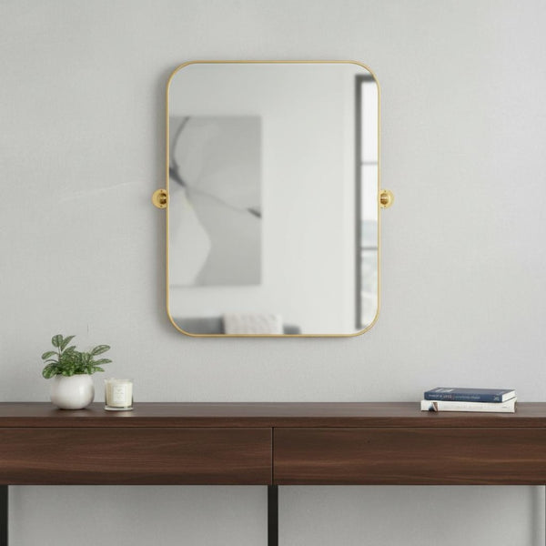 HomeRoots 31" Gold Metal Framed Standing Mirror - Elegant Full-Length Design for Bedrooms, Hallways & More! 564610