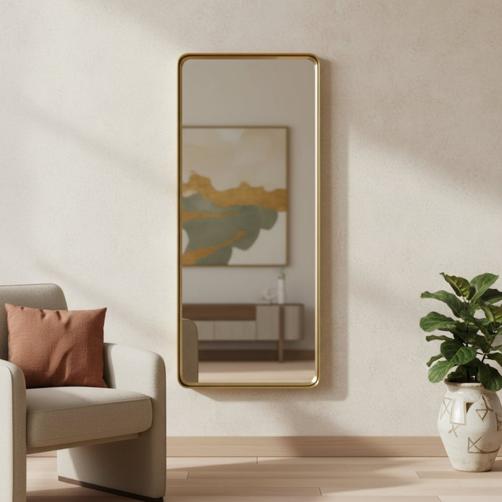 HomeRoots 71" Gold Metal Framed Full Length Mirror - Modern Elegance for Brightening Any Room's Style 564614