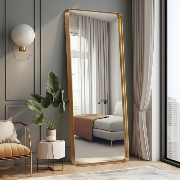 HomeRoots 71" Gold Metal Framed Full Length Mirror - Modern Elegance for Brightening Any Room's Style 564614