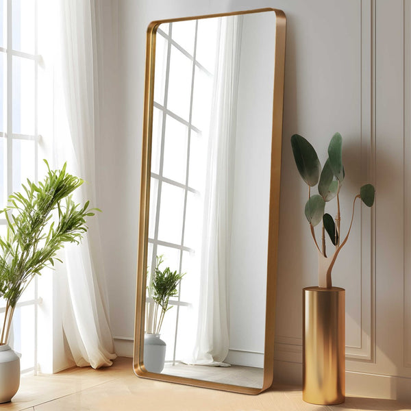 HomeRoots 71" Gold Metal Framed Full-Length Mirror - Elegant Wall-Mounted Design for Modern and Classic Interiors 564616