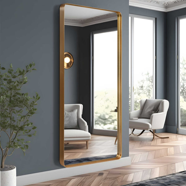 HomeRoots 71" Gold Metal Framed Full-Length Mirror - Elegant Wall-Mounted Design for Modern and Classic Interiors 564616