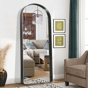 HomeRoots 71" Elegant Black Metal Arched Full-Length Mirror - Freestanding, Premium Glass for Stylish Spaces 564618