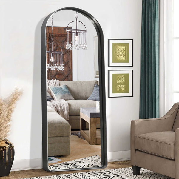HomeRoots 71" Elegant Black Metal Arched Full-Length Mirror - Freestanding, Premium Glass for Stylish Spaces 564618