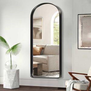 HomeRoots 71" Elegant Black Metal Arched Full-Length Mirror - Freestanding, Premium Glass for Stylish Spaces 564618