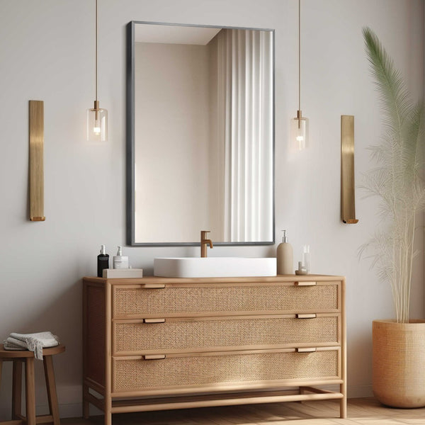 HomeRoots 36" Sleek Silver Metal Framed Accent Mirror - Modern Design for Brightening Any Space Elegantly 564626