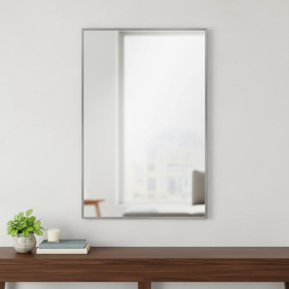HomeRoots 36" Sleek Silver Metal Framed Accent Mirror - Modern Design for Brightening Any Space Elegantly 564626