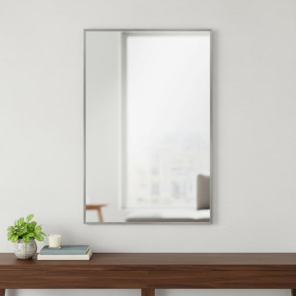 HomeRoots 36" Sleek Silver Metal Framed Accent Mirror - Modern Design for Brightening Any Space Elegantly 564626