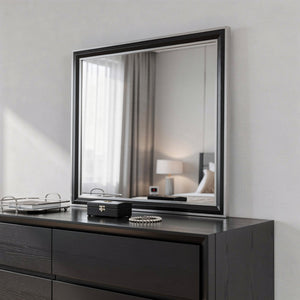 HomeRoots 39" Black and Gray Wood Dresser Mount Mirror - Stylish Framed Accent for Bedroom or Vanity Decor 564628