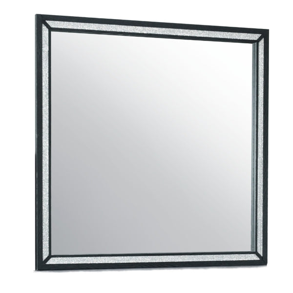 HomeRoots 37" Elegant Black Wood Framed Mirror with Faux Crystal Accents – Stylish Decor for Any Room 564638