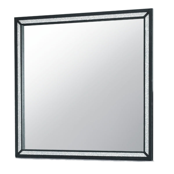 HomeRoots 37" Elegant Black Wood Framed Mirror with Faux Crystal Accents – Stylish Decor for Any Room 564638
