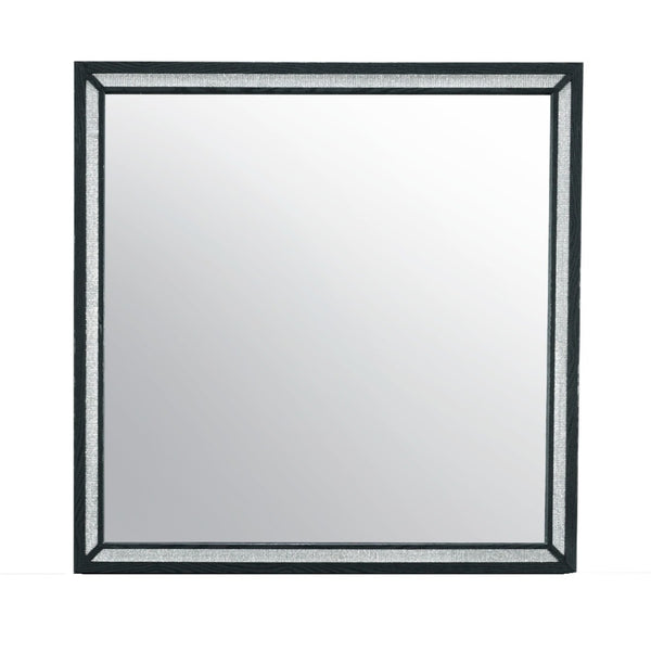 HomeRoots 37" Elegant Black Wood Framed Mirror with Faux Crystal Accents – Stylish Decor for Any Room 564638