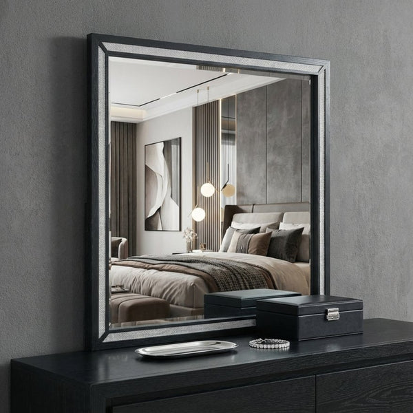 HomeRoots 37" Elegant Black Wood Framed Mirror with Faux Crystal Accents – Stylish Decor for Any Room 564638
