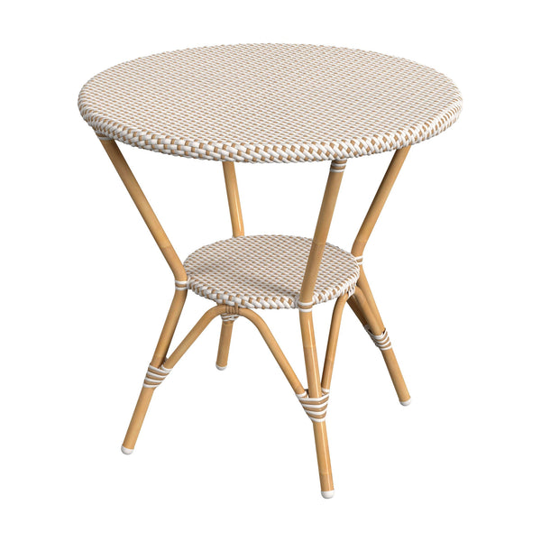 Butler Specialty Tobias Outdoor Round Rattan Bistro Table - Stylish And Weather-resistant For Elegant Patio Dining Beige And White Aluminum,Polyurethane Synthetic (Pe) Rattan 5646433-butler