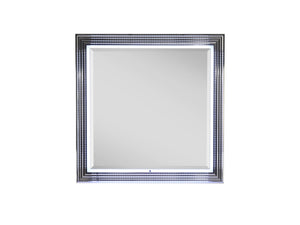 HomeRoots 42" Elegant Silver and White Framed Lighted Dresser Mirror – Modern Design for Any Bedroom Decor 564643
