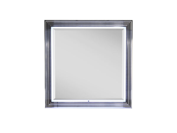 HomeRoots 42" Elegant Silver and White Framed Lighted Dresser Mirror – Modern Design for Any Bedroom Decor 564643