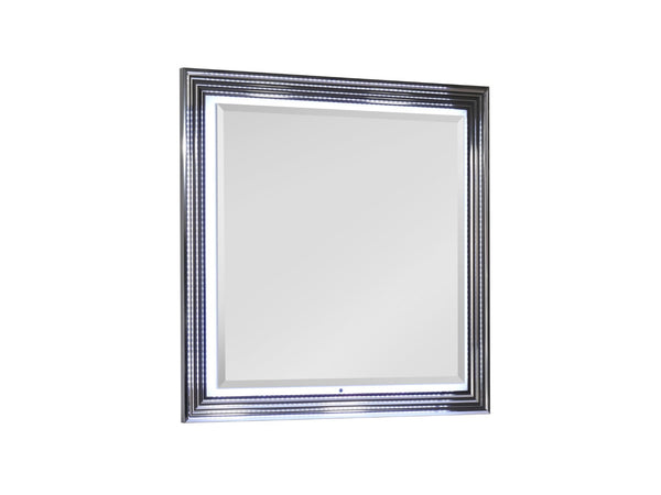 HomeRoots 42" Elegant Silver and White Framed Lighted Dresser Mirror – Modern Design for Any Bedroom Decor 564643
