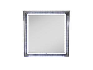 HomeRoots 42" Elegant Silver and White Framed Lighted Dresser Mirror – Modern Design for Any Bedroom Decor 564643