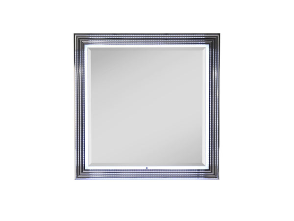 HomeRoots 42" Elegant Silver and White Framed Lighted Dresser Mirror – Modern Design for Any Bedroom Decor 564643