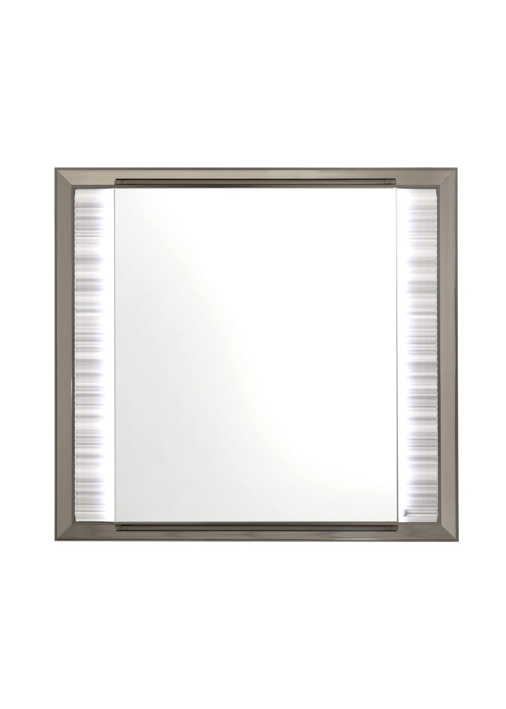 HomeRoots 38" Elegant Lighted Dresser Mirror with Wood Frame and Silver Finish for Stylish Bedroom Decor 564644