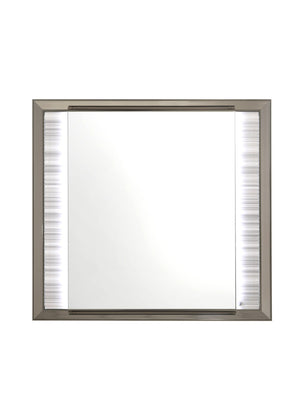 HomeRoots 38" Elegant Lighted Dresser Mirror with Wood Frame and Silver Finish for Stylish Bedroom Decor 564644