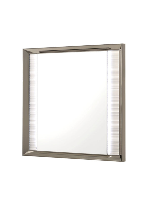 HomeRoots 38" Elegant Lighted Dresser Mirror with Wood Frame and Silver Finish for Stylish Bedroom Decor 564644