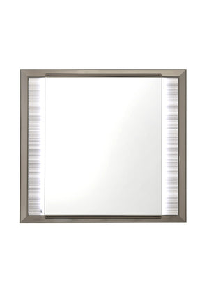 HomeRoots 38" Elegant Lighted Dresser Mirror with Wood Frame and Silver Finish for Stylish Bedroom Decor 564644