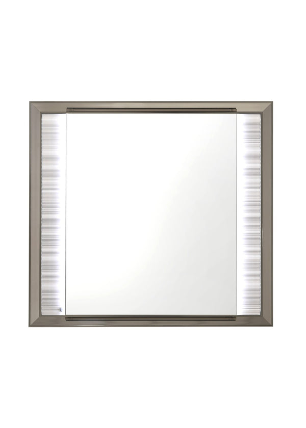 HomeRoots 38" Elegant Lighted Dresser Mirror with Wood Frame and Silver Finish for Stylish Bedroom Decor 564644