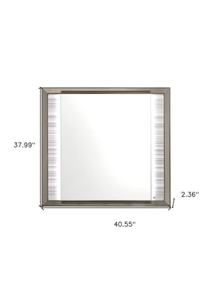 HomeRoots 38" Elegant Lighted Dresser Mirror with Wood Frame and Silver Finish for Stylish Bedroom Decor 564644