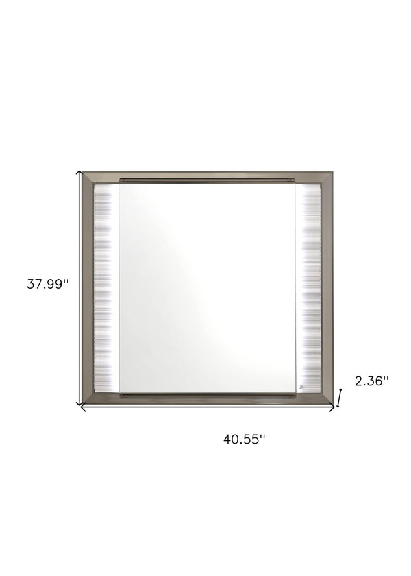 HomeRoots 38" Elegant Lighted Dresser Mirror with Wood Frame and Silver Finish for Stylish Bedroom Decor 564644