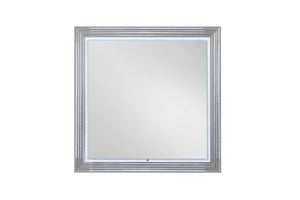 HomeRoots 42" Silver Wood Square Lighted Dresser Mirror - Modern Elegance & Bright Illumination for Your Space 564645
