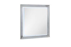 HomeRoots 42" Silver Wood Square Lighted Dresser Mirror - Modern Elegance & Bright Illumination for Your Space 564645