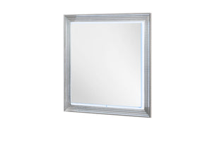 HomeRoots 42" Silver Wood Square Lighted Dresser Mirror - Modern Elegance & Bright Illumination for Your Space 564645