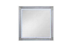 HomeRoots 42" Silver Wood Square Lighted Dresser Mirror - Modern Elegance & Bright Illumination for Your Space 564645