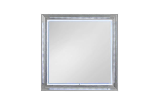 HomeRoots 42" Silver Wood Square Lighted Dresser Mirror - Modern Elegance & Bright Illumination for Your Space 564645