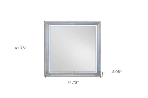 HomeRoots 42" Silver Wood Square Lighted Dresser Mirror - Modern Elegance & Bright Illumination for Your Space 564645