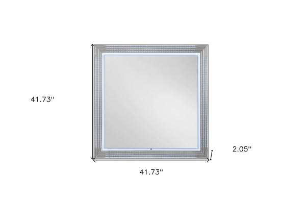 HomeRoots 42" Silver Wood Square Lighted Dresser Mirror - Modern Elegance & Bright Illumination for Your Space 564645
