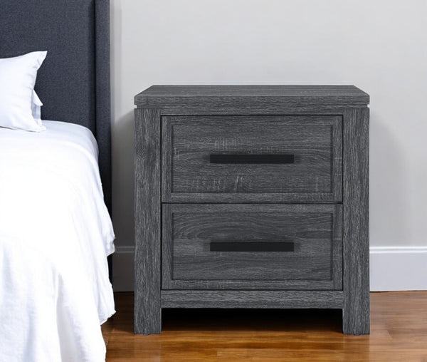 Homeroots 25" Distressed Dark Gray Two Drawer Wood Nightstand   564647