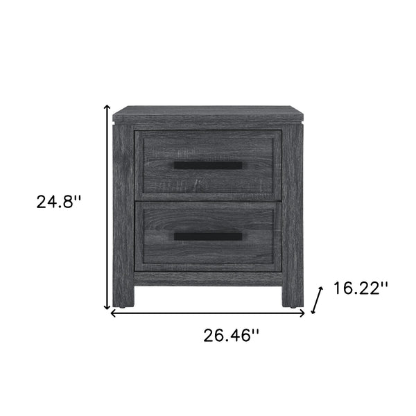 Homeroots 25" Distressed Dark Gray Two Drawer Wood Nightstand   564647