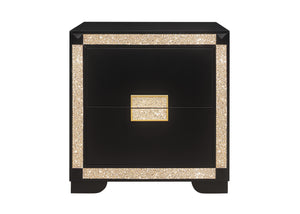 Homeroots 26" Black And Gold Two Drawer Faux Crystal Bling Wood Nightstand   564649